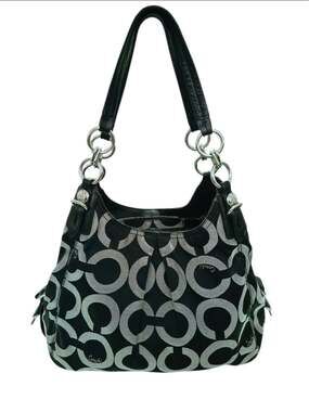 Vintage Coach Signature C Black Silver Canvas Hobo Shoulder Bag 15757